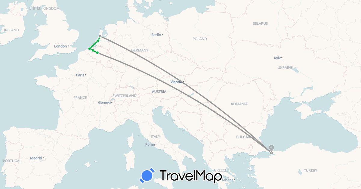 TravelMap itinerary: driving, bus, plane in Belgium, Netherlands, Turkey (Asia, Europe)